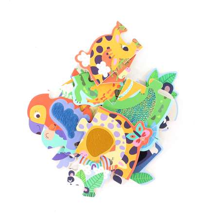 Деревянный пазл Avenir для малышей Обитатели Джунглей с текстурными вставками 4 пазла по 4 элемента