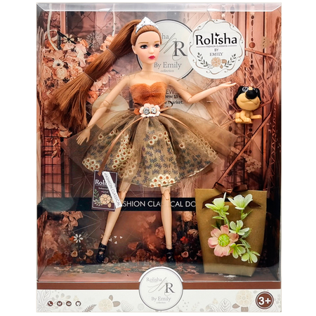 Кукла Эмили с цветами красивая шарнирная с аксессуарами и длинными волосами 29 см