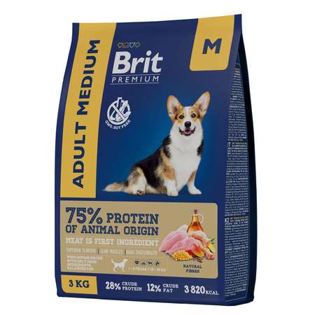 Корм для собак Brit 3кг Premium Dog Adult Medium для средних пород с курицей