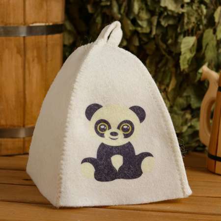 Шапка для бани Добропаровъ с детским принтом «Панда» белая
