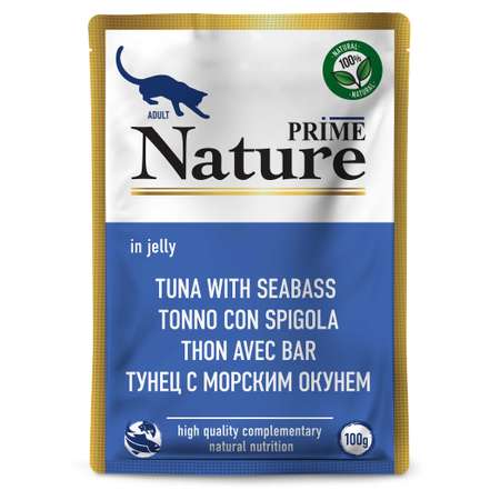 Корм для кошек Prime Nature 100г тунец с морским окунем в желе пауч