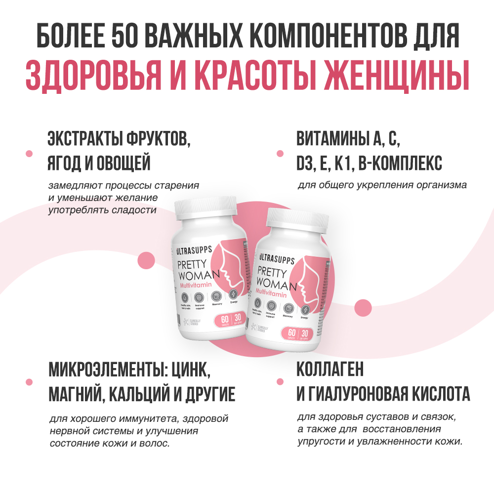 Витамины для женщин ULTRASUPPS Мультивитаминный комплекс 60 каплет купить  по цене 1798 ₽ в интернет-магазине Детский мир