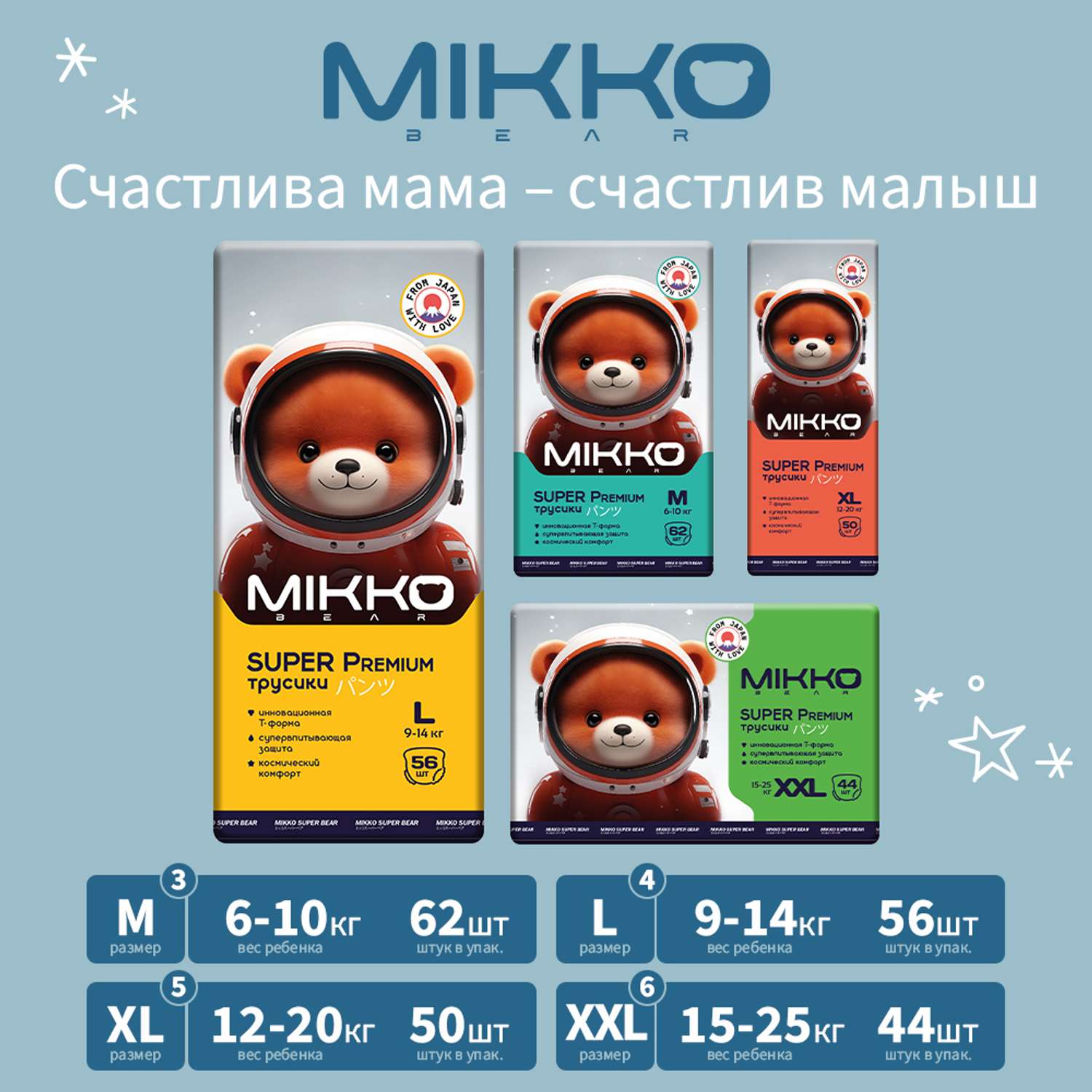 Подгузники-трусики Mikko Bear Super Premium L 9-14 кг 56 шт - фото 9