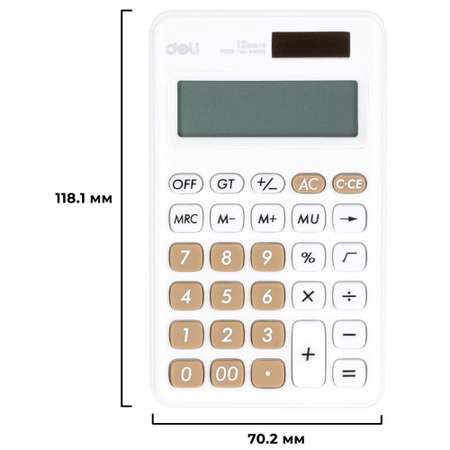 Калькулятор Deli настольный компактный EM120 12 разр. 118x70 мм белый