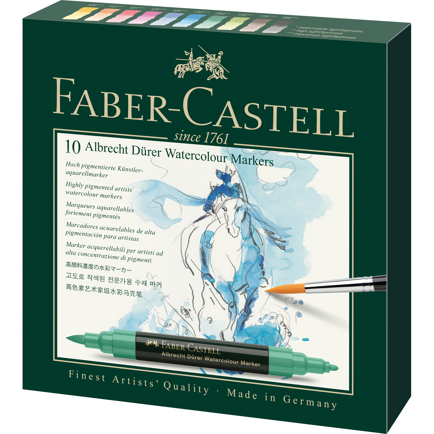 Набор маркеров FABER CASTELL акварельных Albrecht Dürer 10 цветов - фото 1