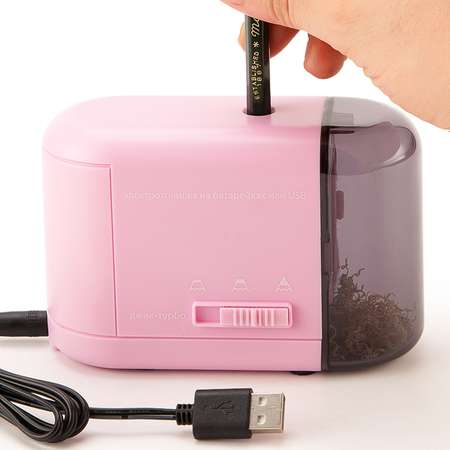 Точилка Электрическая Джик-Турбо USB/на батарейках со спиралевидным лезвием Розовая