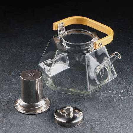 Чайник Sima-Land стеклянный заварочный с бамбуковой крышкой и металлическим ситом «Октогон» 1.5 л
