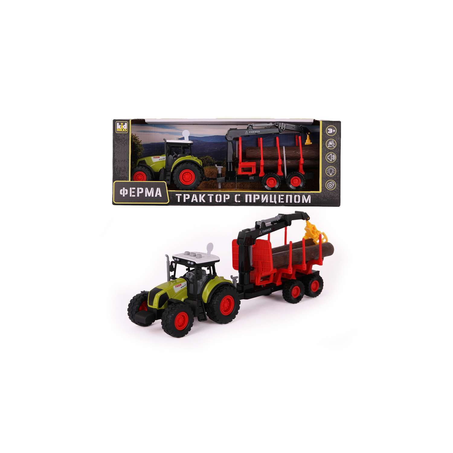 Модель Kid Rocks Машинка трактор лесовоз с инерционным механизмом со светом и звуком YK-2121 - фото 5