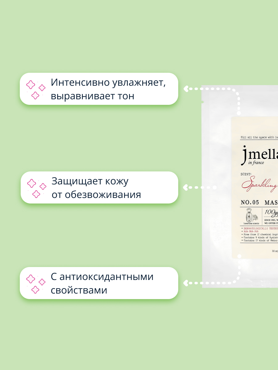 Маска тканевая Jmella Sparkling rose с экстрактом розы тонизирующая 30 мл - фото 3