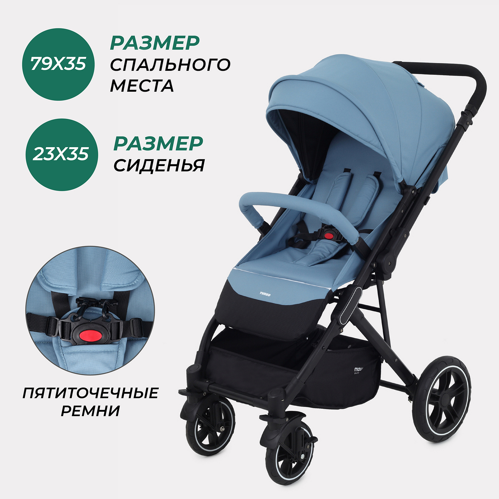 Коляска детская MOWbaby Turbo 2.0 MB021 Blue - фото 4