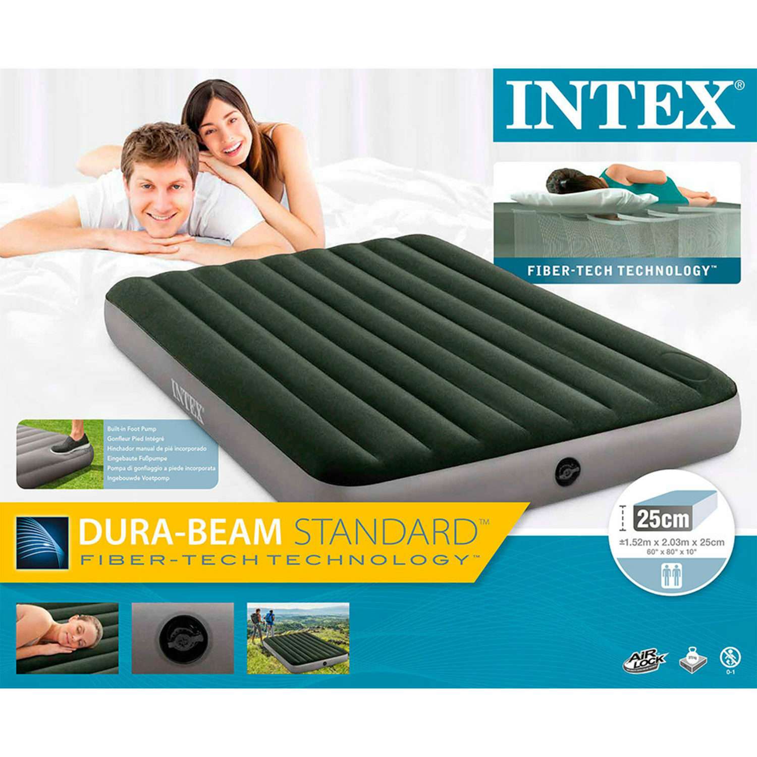 Надувной матрас INTEX кровать дюра бим дауни квин 152х203х25 см с встроенным насосом - фото 4