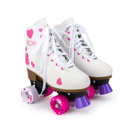 Роликовые коньки SXRide Roller skate YXSKT04PNHR36 белые с розовыми сердечками размер 36