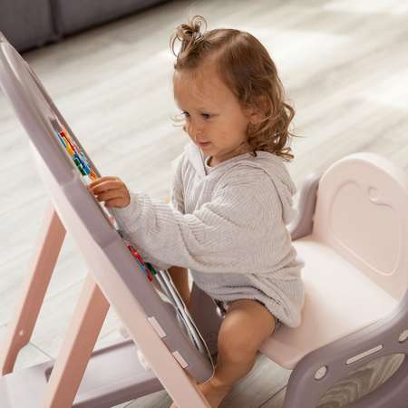 Развивающий детский мольберт UNIX Kids Rose со стульчиком с цифрами-магнитами маркерами и губкой