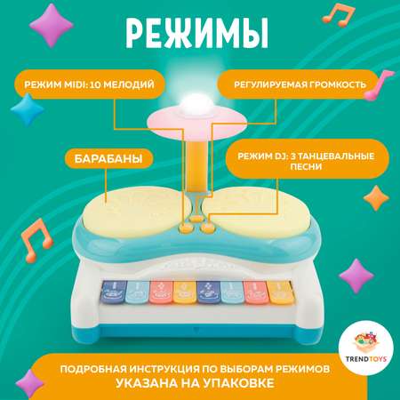 Пианино музыкальное TrendToys Развивающее с барабанами для малышей