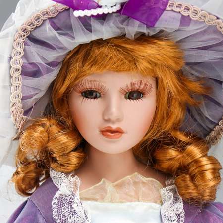 Кукла коллекционная Зимнее волшебство керамика «Малышка Лида в фиолетовом платьице» 40 см