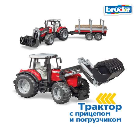 Трактор Bruder Massey Ferguson c манипулятором и прицепом 1:16