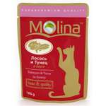 Корм влажный для кошек Molina 100г лосось с тунцом в соусе пауч