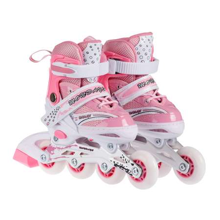 Роликовые коньки BABY STYLE раздвижный 27-30 S шлем и защита светящиеся колеса розовый