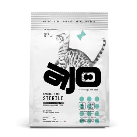 Корм для кошек AJO 400г стерилизованных активных с высоким содержанием белка с индейкой и уткой