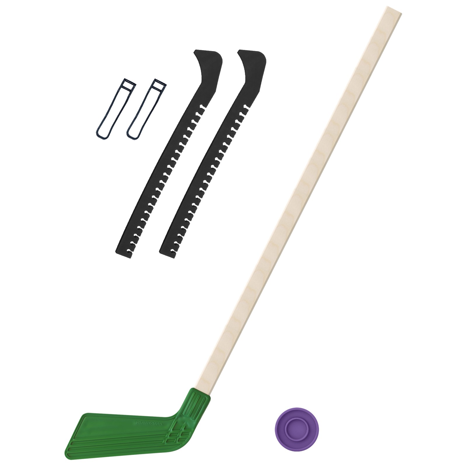 Набор для хоккея Задира Клюшка хоккейная детская зелёная 80 см + шайба + Чехлы для коньков черные - фото 1