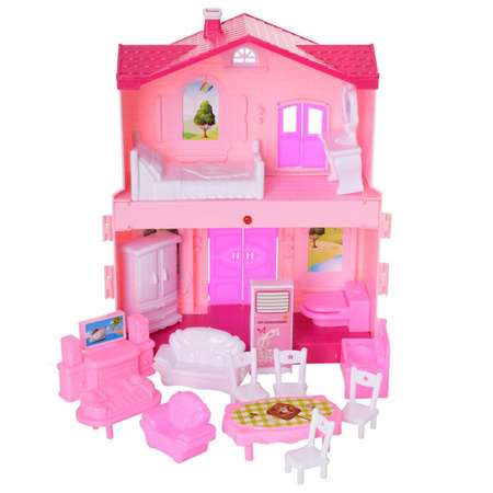 Кукольный дом Junfa Мой новый дом с мебелью Малый Сборный Розовый
