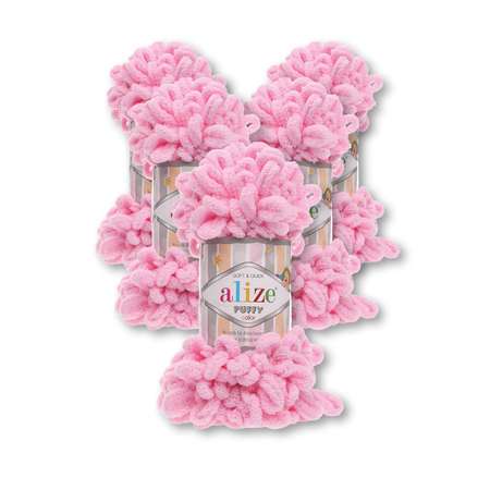 Пряжа для вязания Alize puffy 100 г 9 м микрополиэстер фантазийная плюшевая 185 розовый 5 мотков