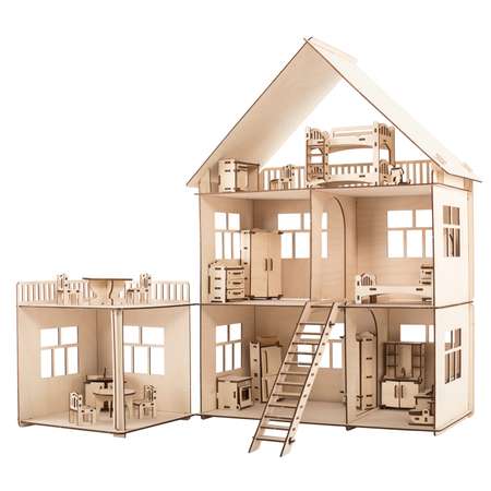 Деревянный конструктор ХэппиДом Кукольный дом для лол с пристройкой и мебелью