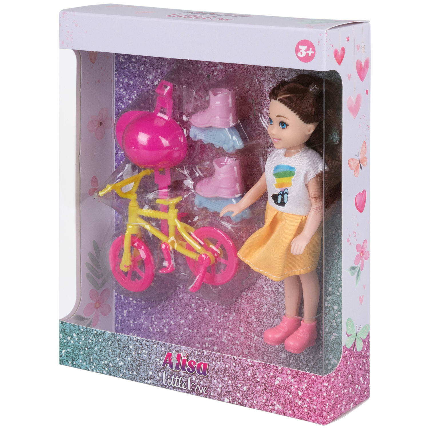 Кукла детская мини 15 см 1TOY Alisa Little Love Брюнетка с аксессуарами на велосипеде и роликах Т24378 - фото 7