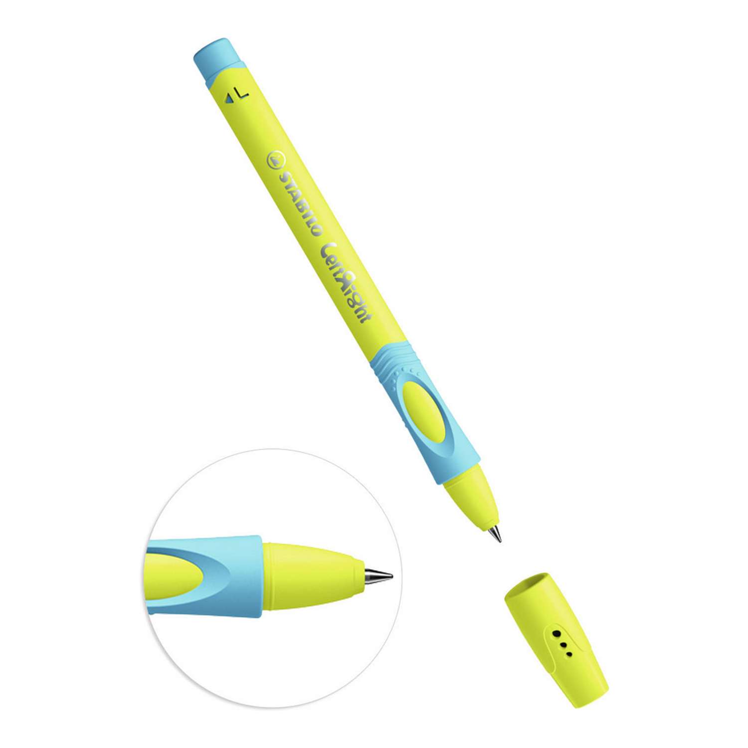 Ручка шариковая STABILO LeftRight для левшей для обучения письму F масляная синяя / корпус желто-голубой 6318/8-1B - фото 2