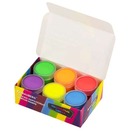 Краски акриловые Brauberg набор для рисования неоновые 6 цветов