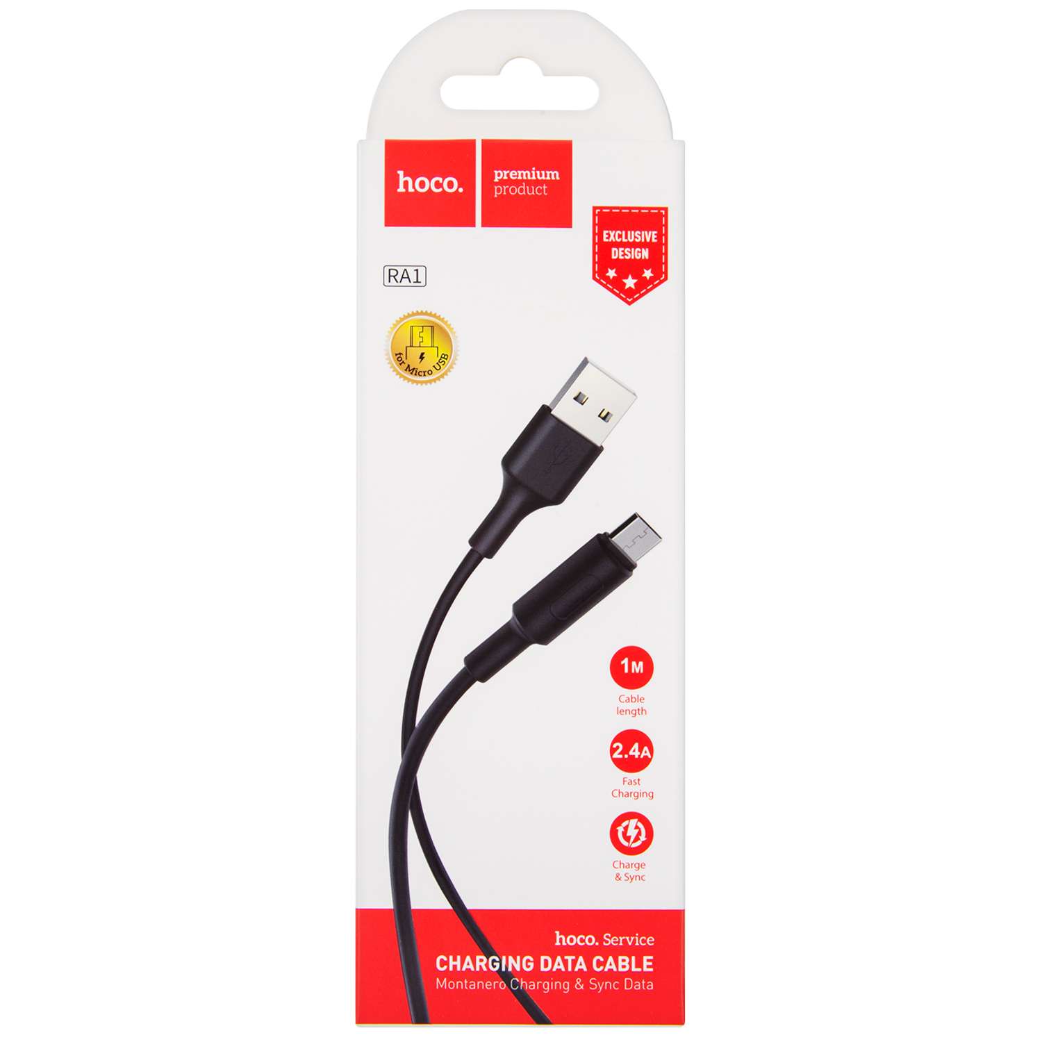 Дата-кабель HOCO кабель RA1 USB - Micro-USB 2.4A черный - фото 2