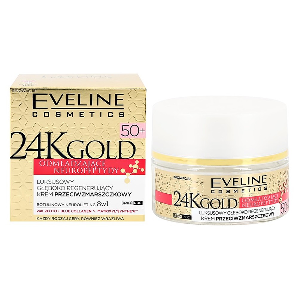 Крем для лица EVELINE 24k gold мультипитательный 50+ против морщин 50 мл - фото 4