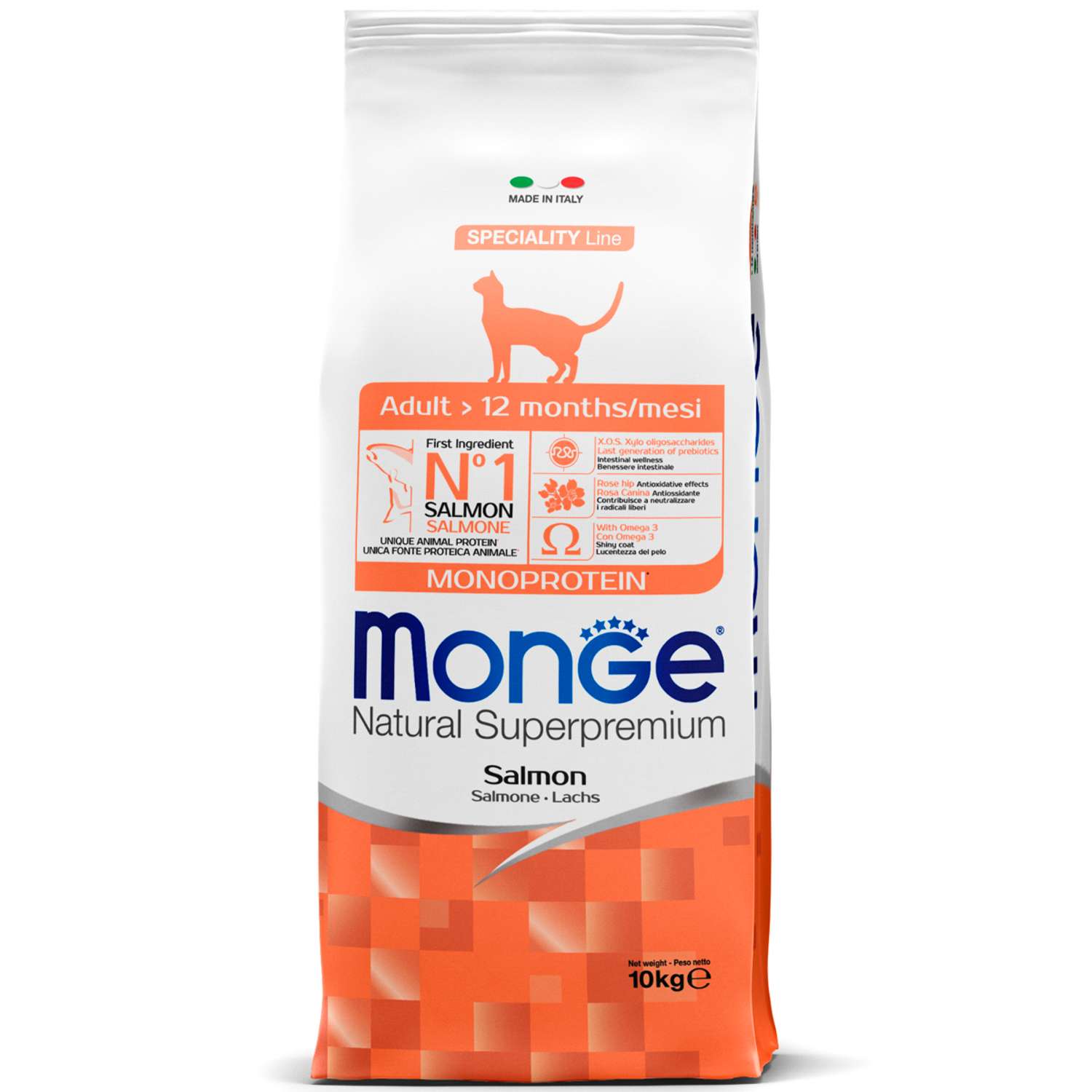 Корм для кошек Monge 10кг Cat Speciality Line Monoprotein Adult из лосося - фото 1