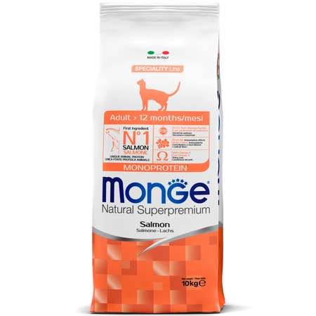 Корм для кошек Monge 10кг Cat Speciality Line Monoprotein Adult из лосося