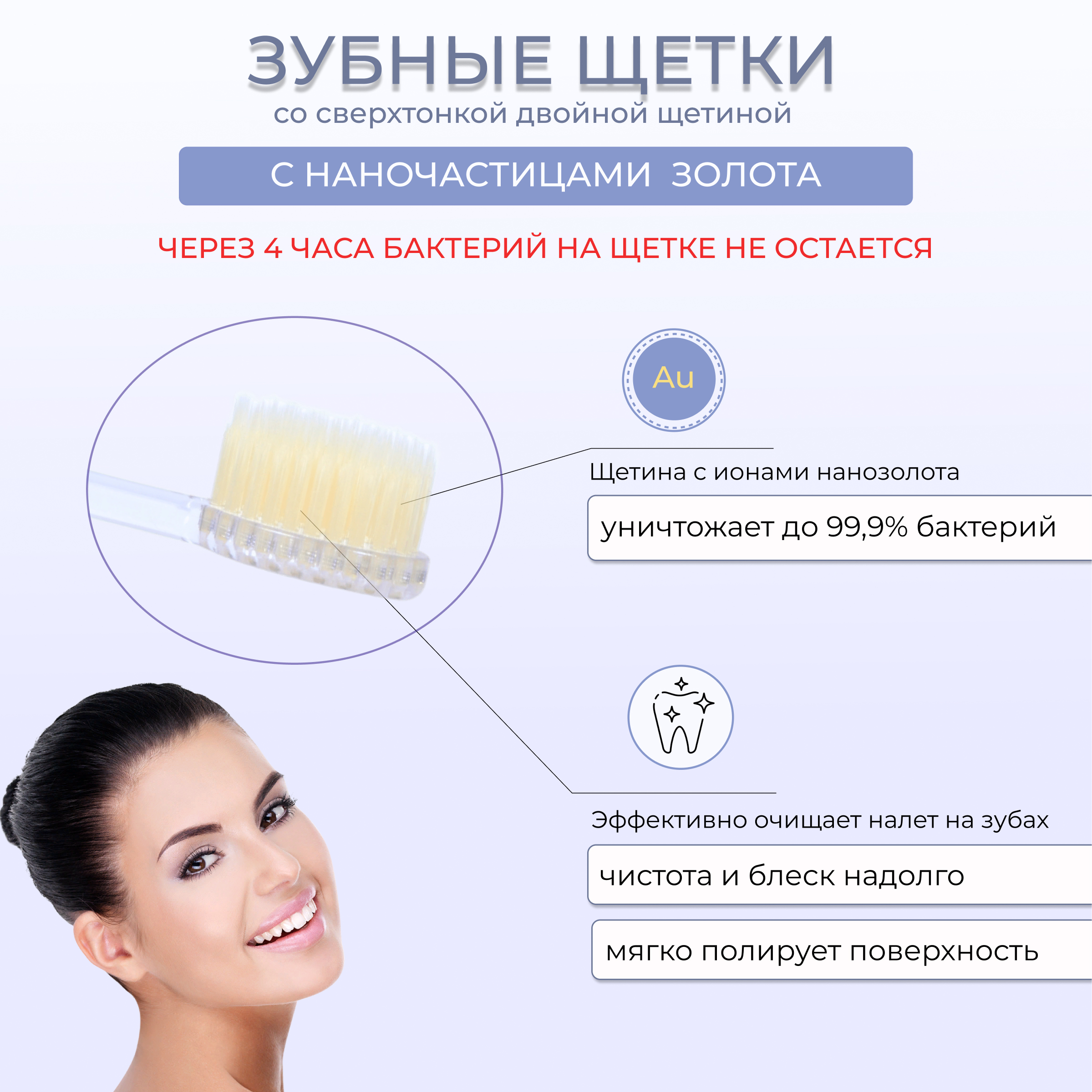 Набор зубных щеток DENTAL CARE c наночастицами золота древесным углем фтором и ксилитом 4 шт - фото 9