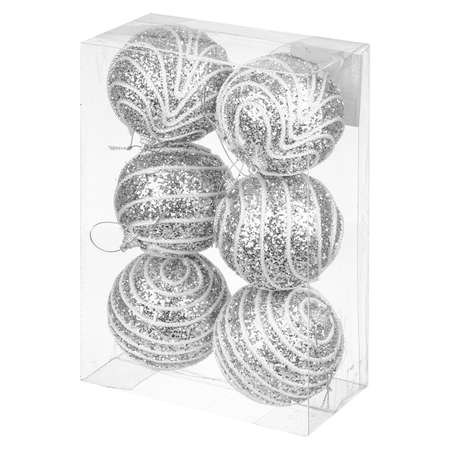 Набор 6 новогодних шаров Elan Gallery Полоски. серебро