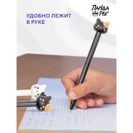 Ручка шариковая ПАНДАРОГ Котик синяя масляная 0 8мм с топером 3шт