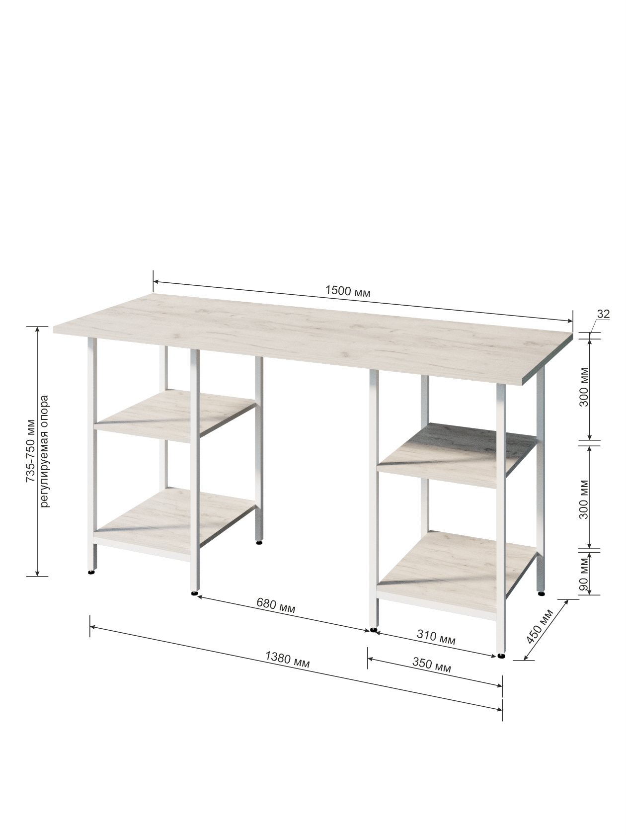 Стол WoodSteel Письменный компьютерный в стиле Лофт Urban 150x58x76 см. Крафт Белый - фото 2