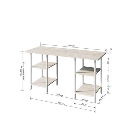 Стол WoodSteel Письменный компьютерный в стиле Лофт Urban 150x58x76 см. Крафт Белый