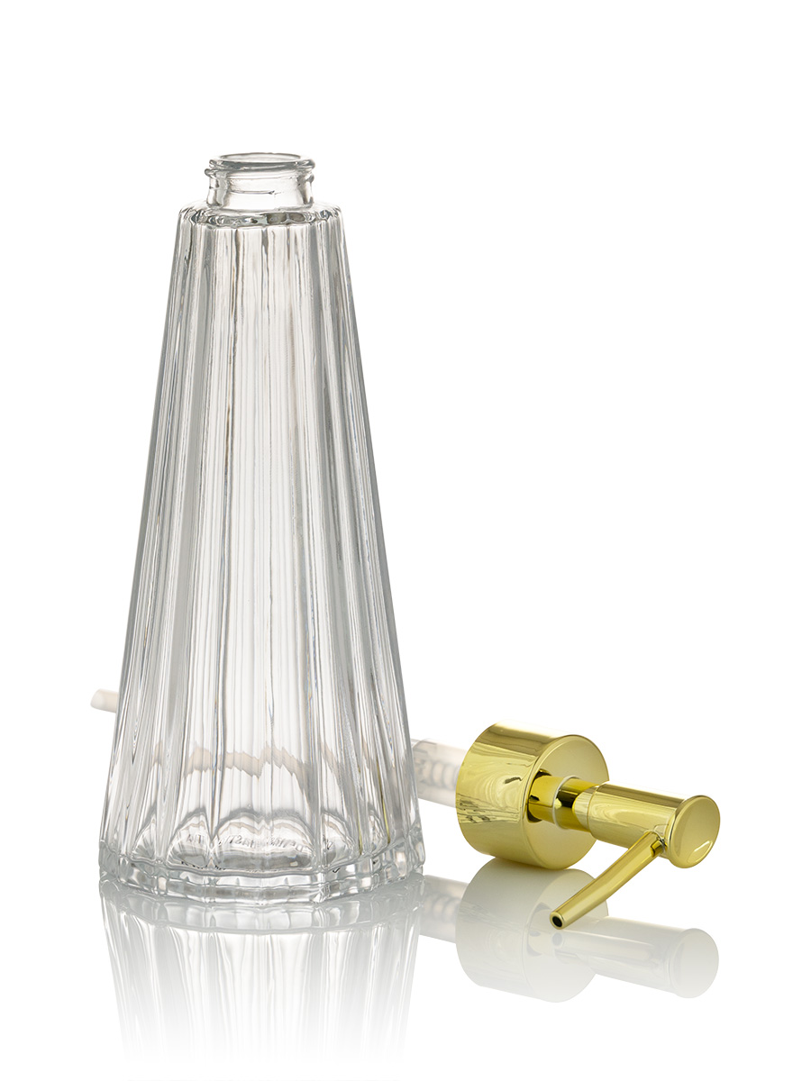 Диспенсер для жидкого мыла DeNASTIA Граненое стекло 290 мл прозрачный/золотой X000210 - фото 3