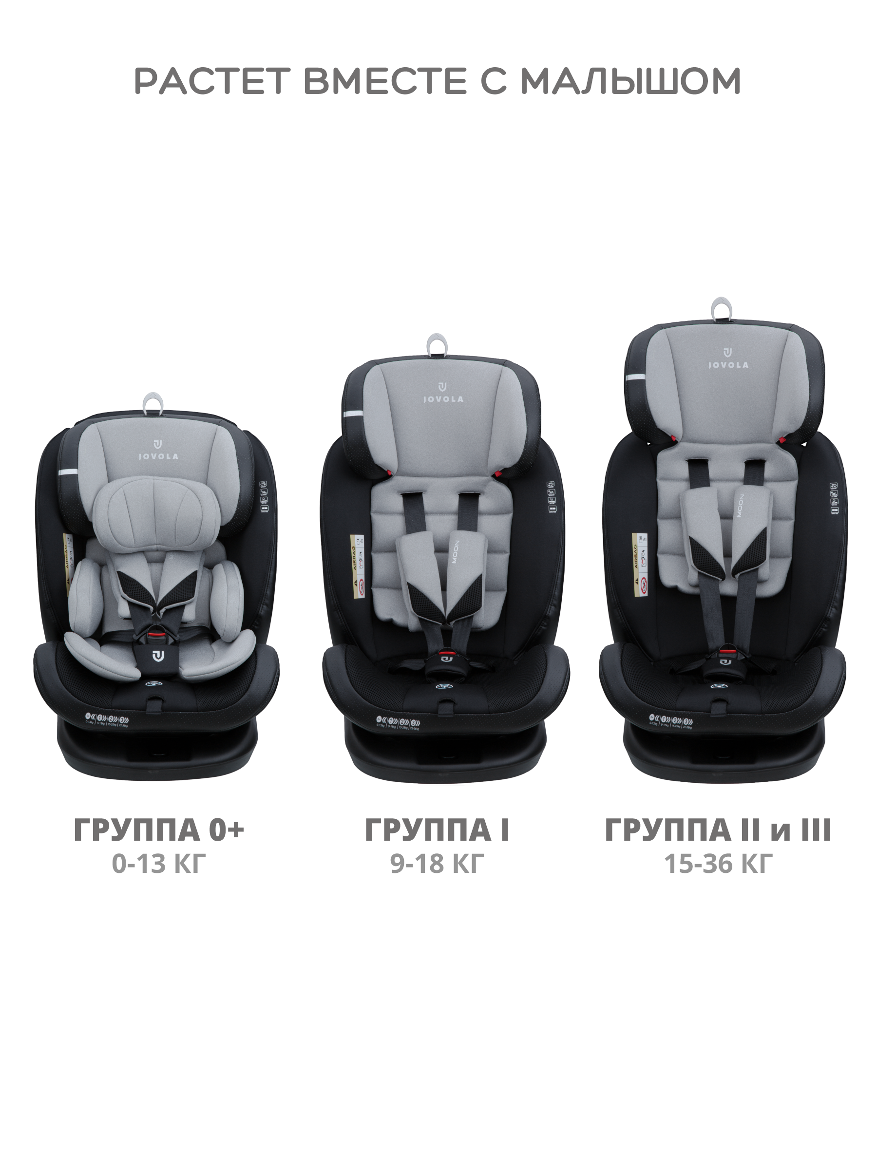 Автокресло JOVOLA Moon Isofix группа 0+1+2+3 0-36 кг черный-св.серый - фото 12