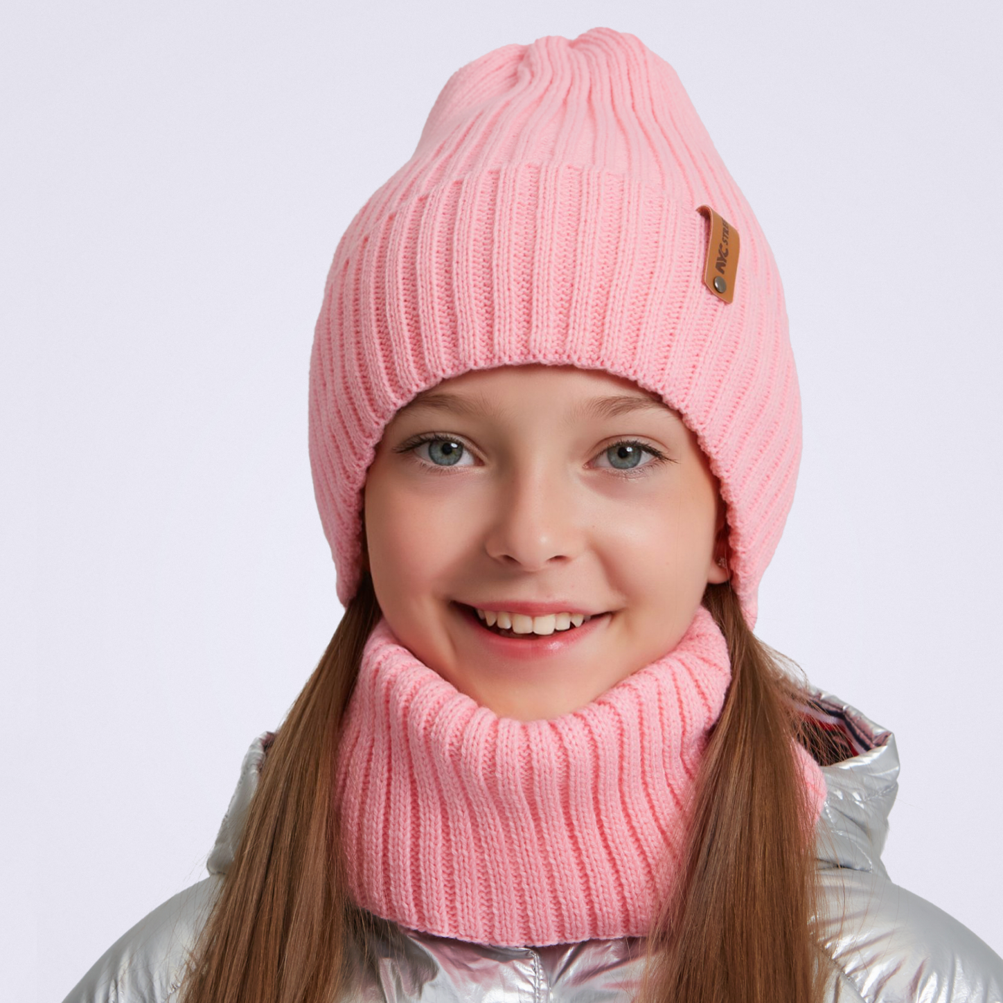 Шапка и снуд NYCkids NYC-H-104-GplainW-Dpink-5256 - фото 1