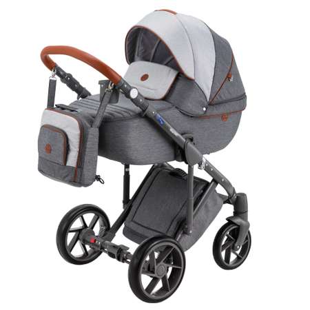 Коляска 3в1 BeBe-mobile Marconi Standart BE36 Светло-серый+Темно-серый+Темно-карамельная кожаная отделка