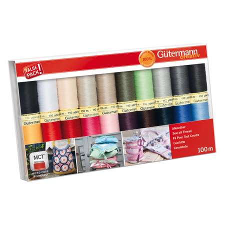 Нитки Guttermann для всех материалов полиэстер Sew-All 100/200 м 20 шт 734609 цвет 1