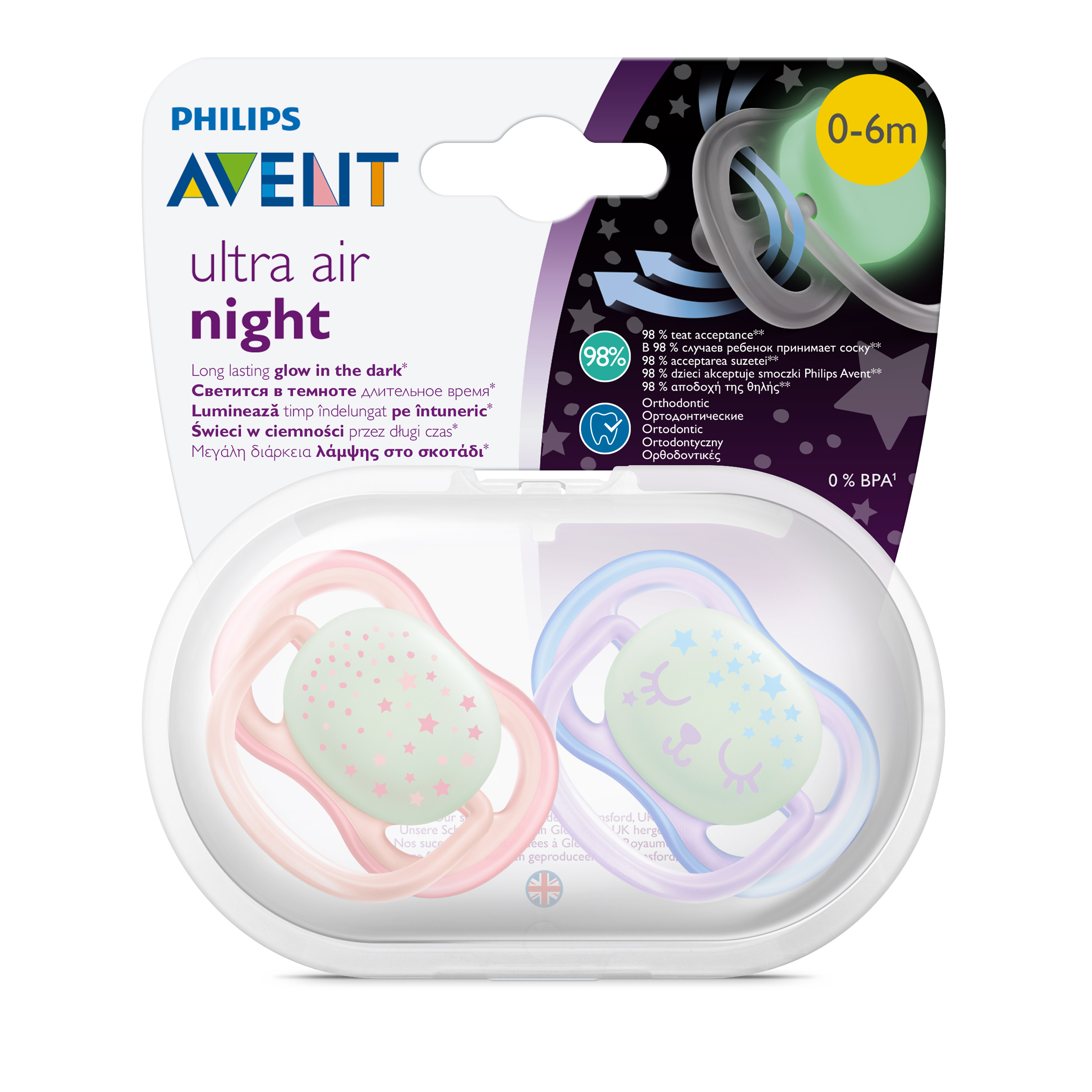 Светящаяся соска-пустышка Philips Avent ultra air night SCF376/12 силиконовая, с футляром для хранения и стерилизации, 0-6 мес, 2 шт - фото 15