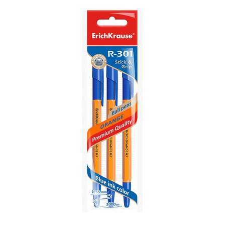 Набор шариковых ручек ErichKrause R-301 Orange Stick and Grip 3шт Синий 42752