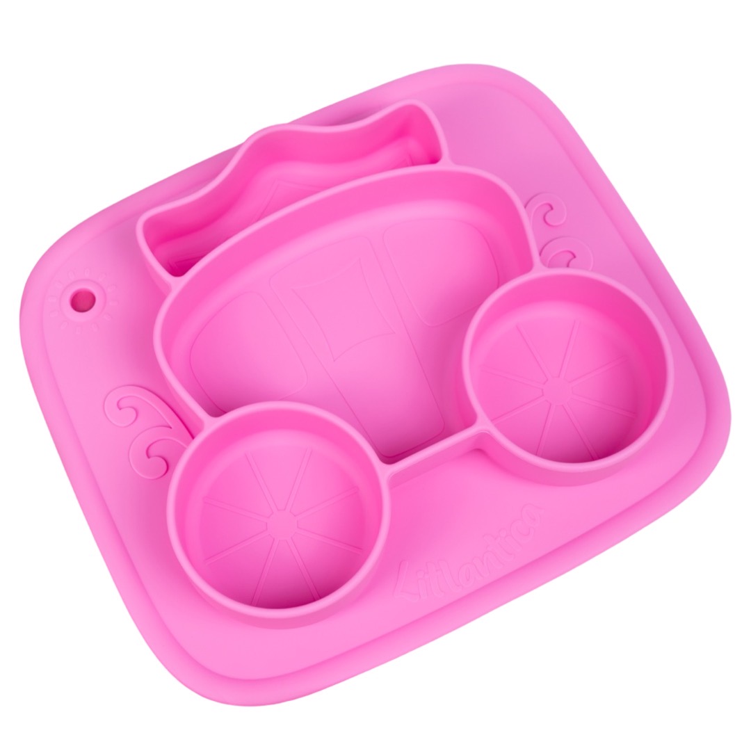 Cиликоновая тарелка присоска Litlantica карета розовая - фото 1
