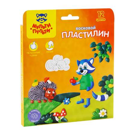 Пластилин МУЛЬТИ-ПУЛЬТИ Енот в лесу 12 цветов 180 г восковой со стеком картон европодвес