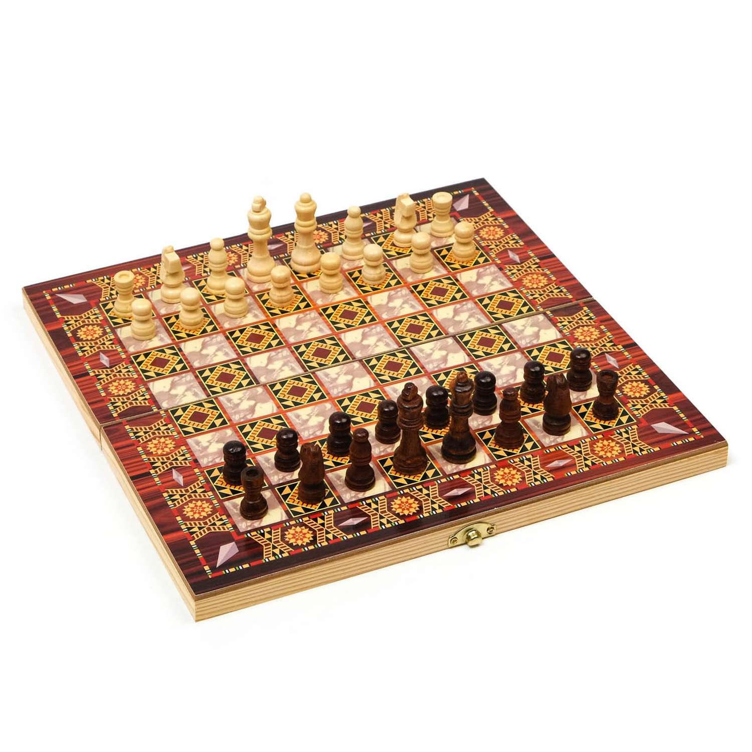 Настольная игра Sima-Land 3 в 1 «Узоры» нарды шашки шахматы 29х29 см - фото 1