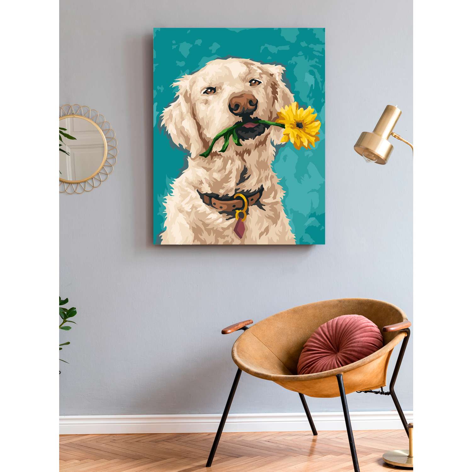 Картина по номерам Art on Canvas холст на деревянном подрамнике 40х50 см Собака с цветком - фото 3